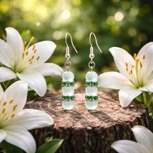 Elegant Green and Silver Beaded Earrings